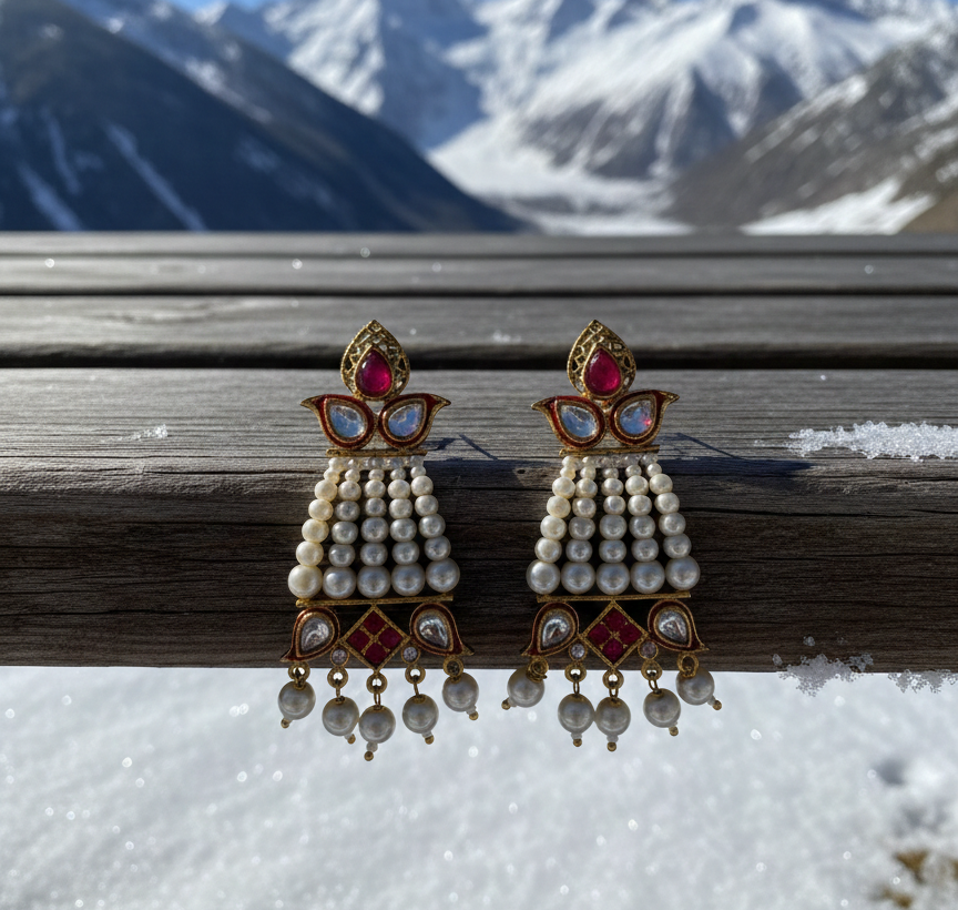 Shivali pearl earrings with pink accent