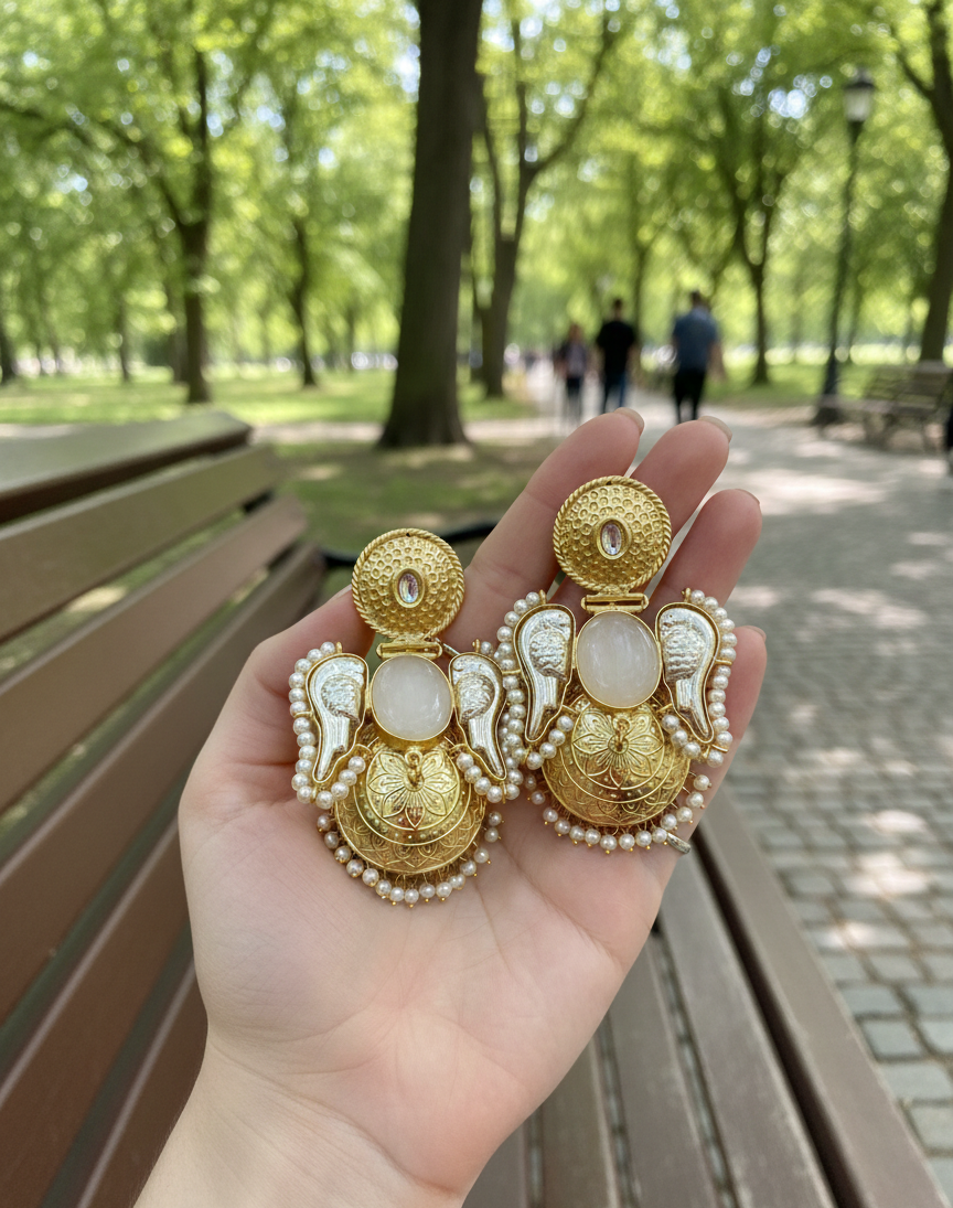 Angel wings brass jhumki earrings for women
