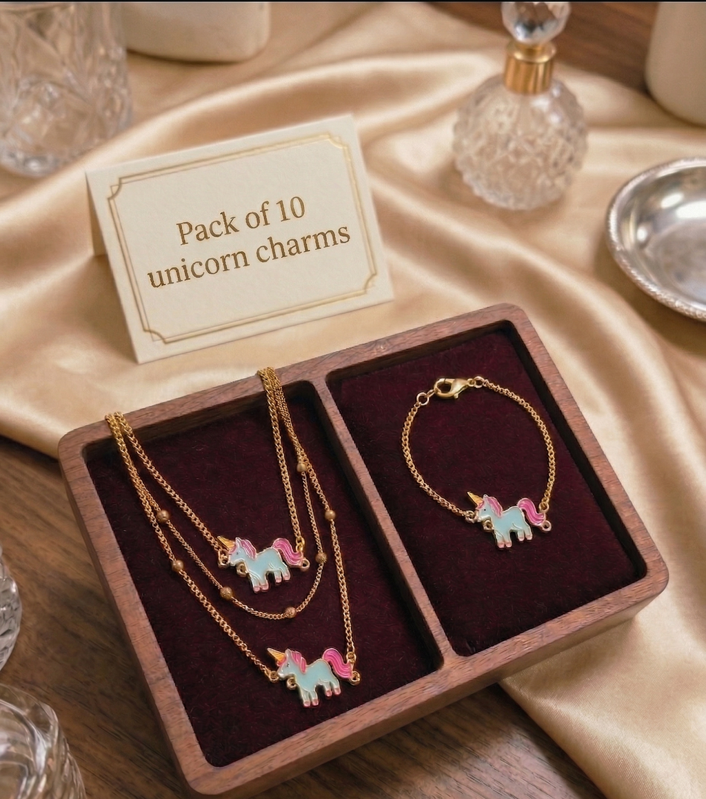 Unicorn Charm Connector, Enamel, Pink, Golden Tone, Fantasy Theme, DIY Jewellery Making, Pack of 10 charms, Unicorn charms for jewellery making