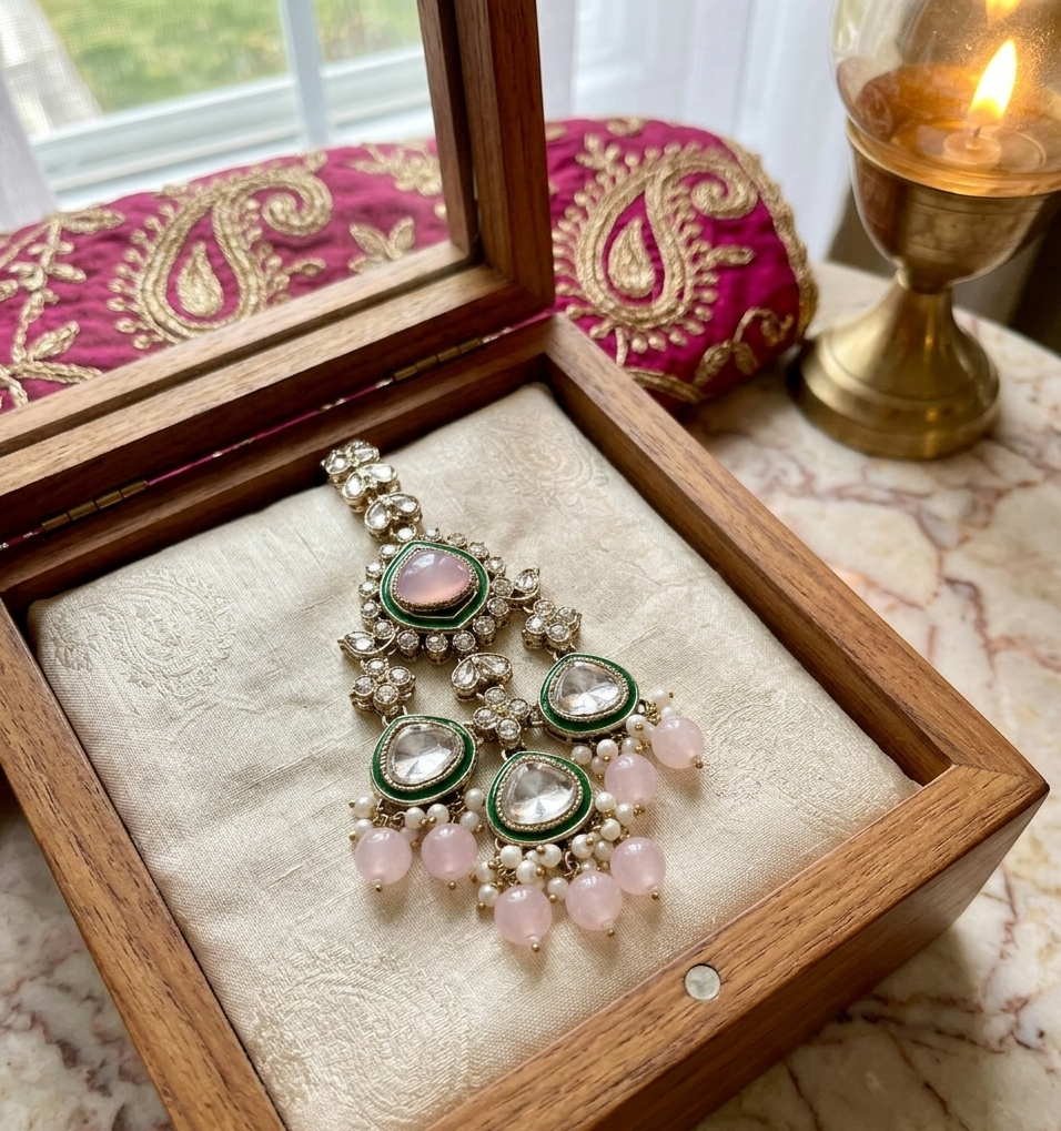 Hridya pink moissanite bridal set