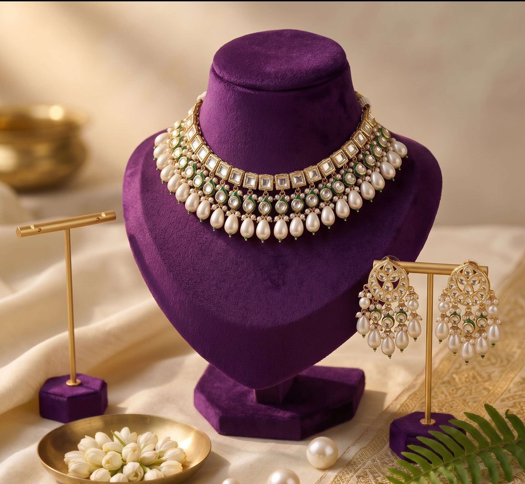 Anjana paachi kundan necklace set
