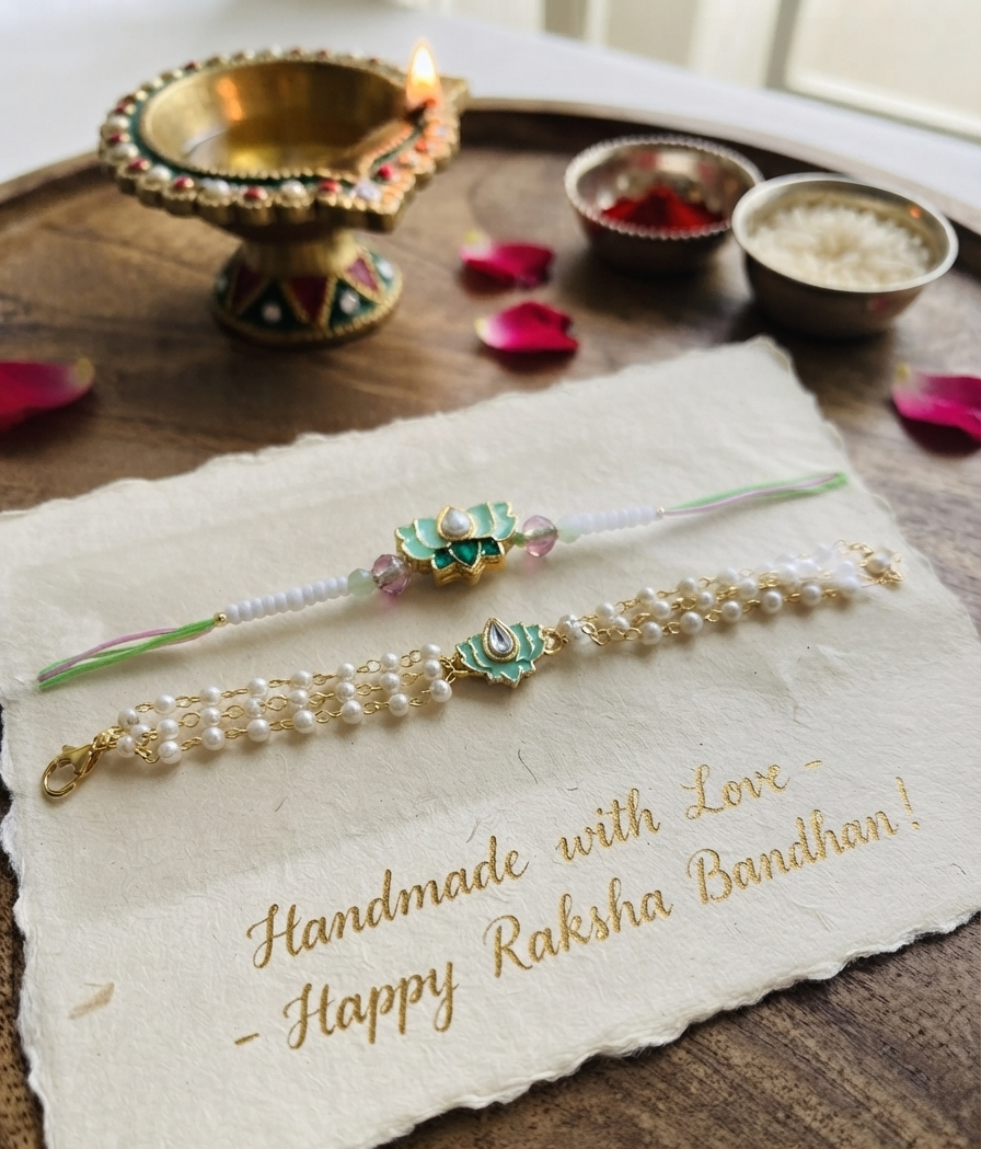 Green lotus rakhi combo | Rakhi and Lumba| Bhai Bhabhi rakhi combo | Couple Rakhi