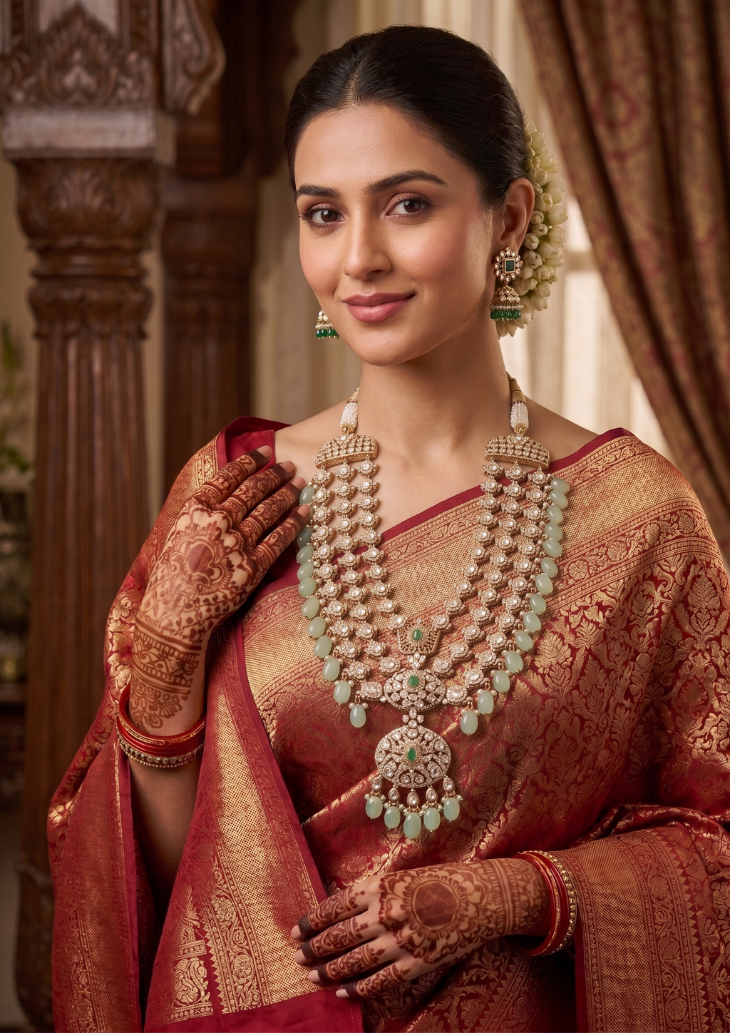 Victorian necklace for Grooms | Groom Mala or Sherwani Mala with victorian stones and green beads