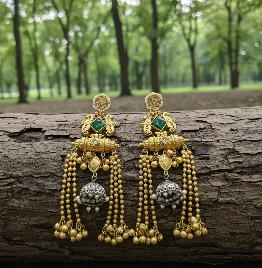 Tamanna dual tone Brass long earrings