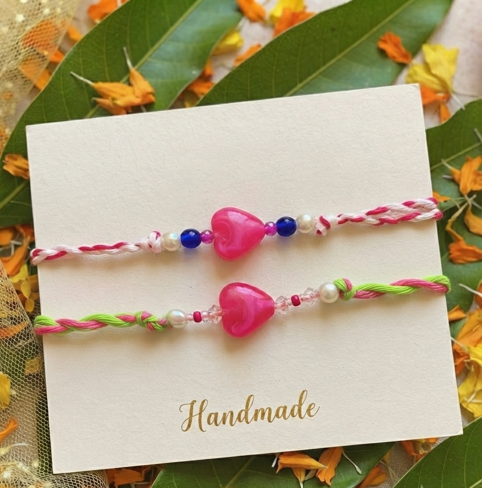 Rakhi Combo for kids / sisters | Pack of 2 pink heart rakhis