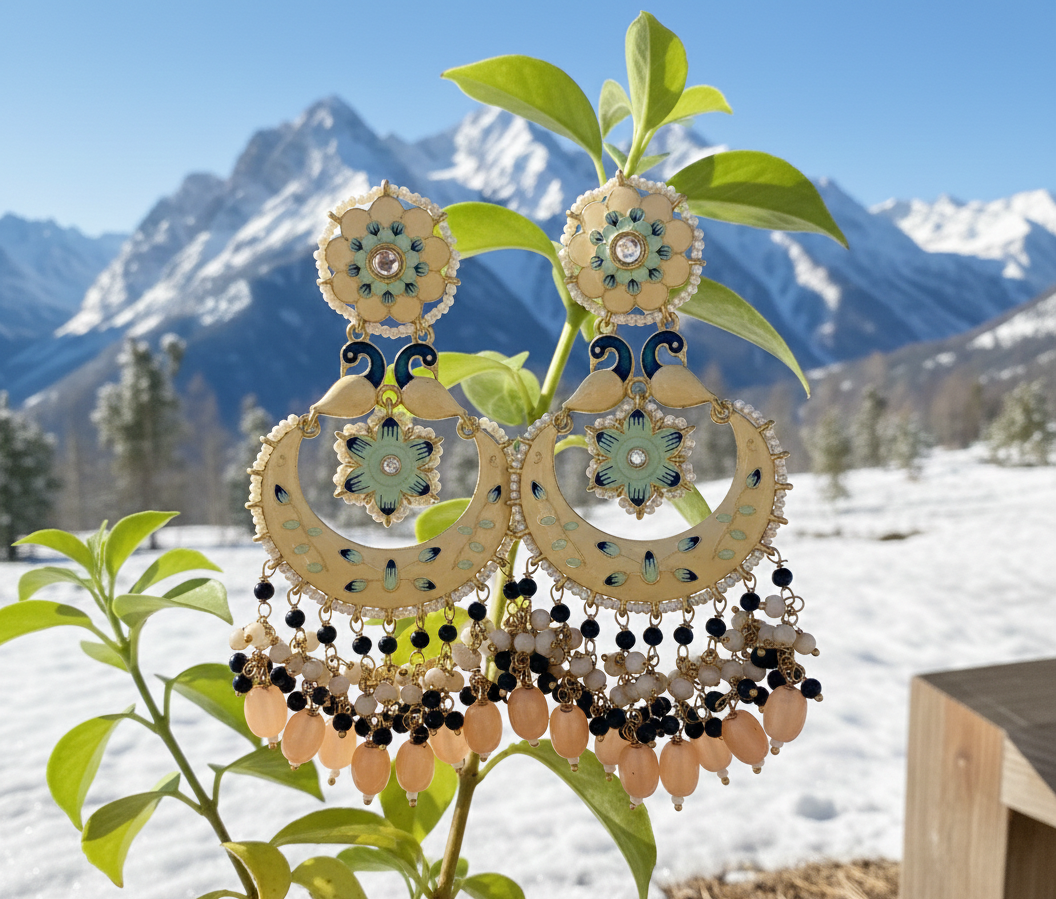 Nina chandbali earrings- Peach and blue