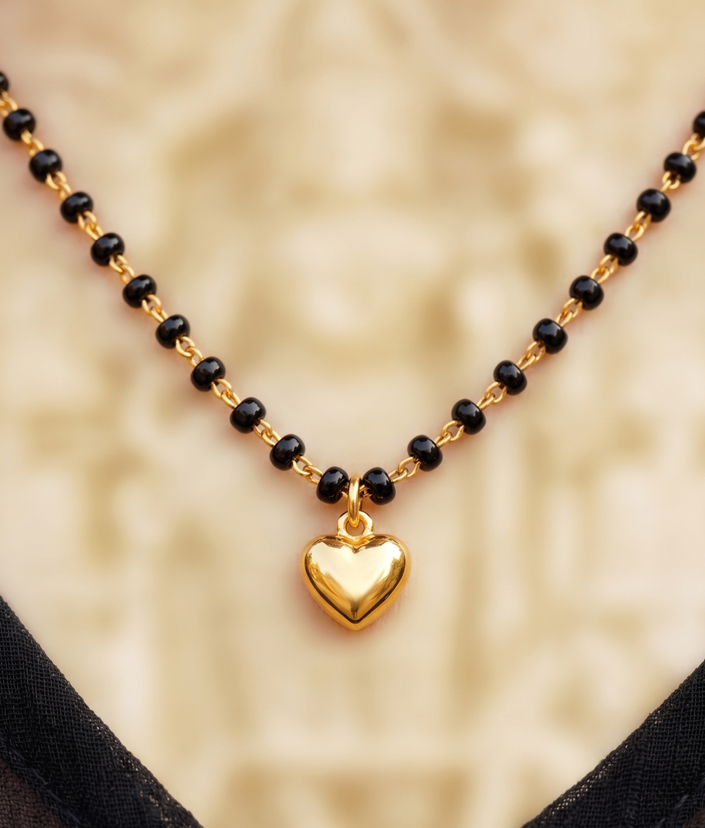 Heart Mangalsutra Necklace for Women, Anti Tarnish, Heart Pendant, Gold toned