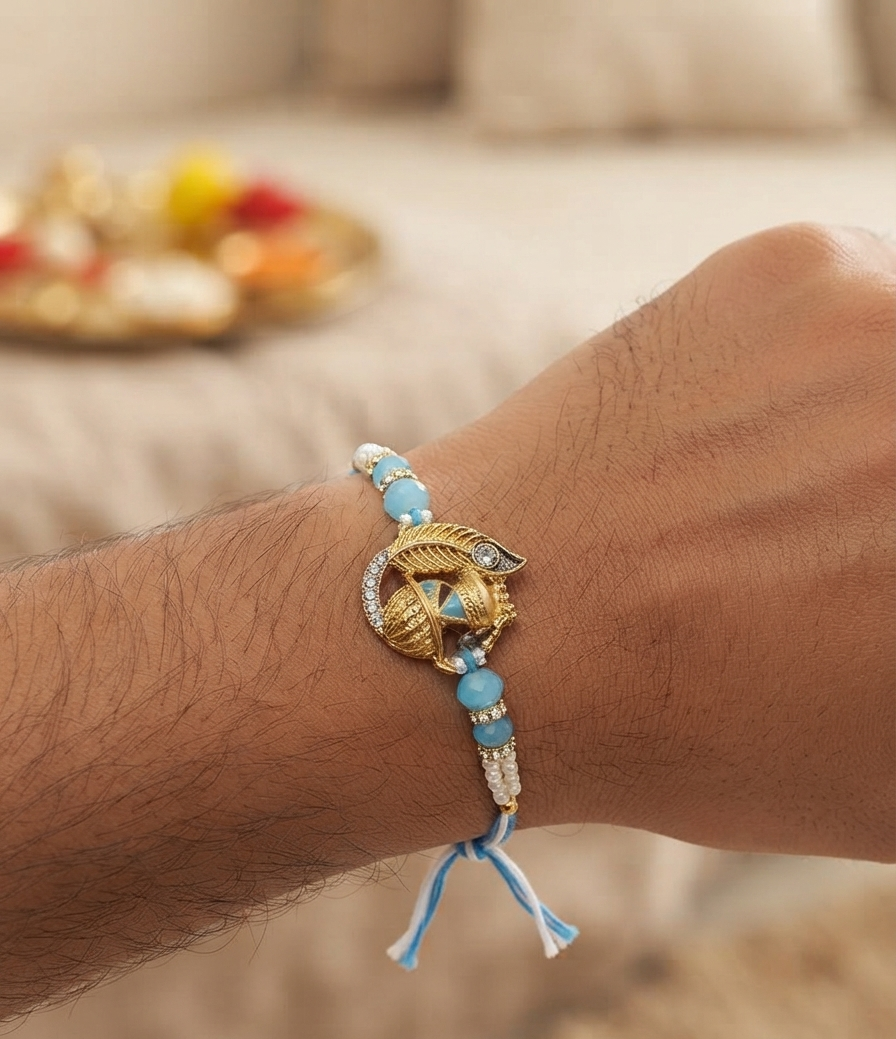 Krishna peacock feather rakhi for brother | Religious Rakhi