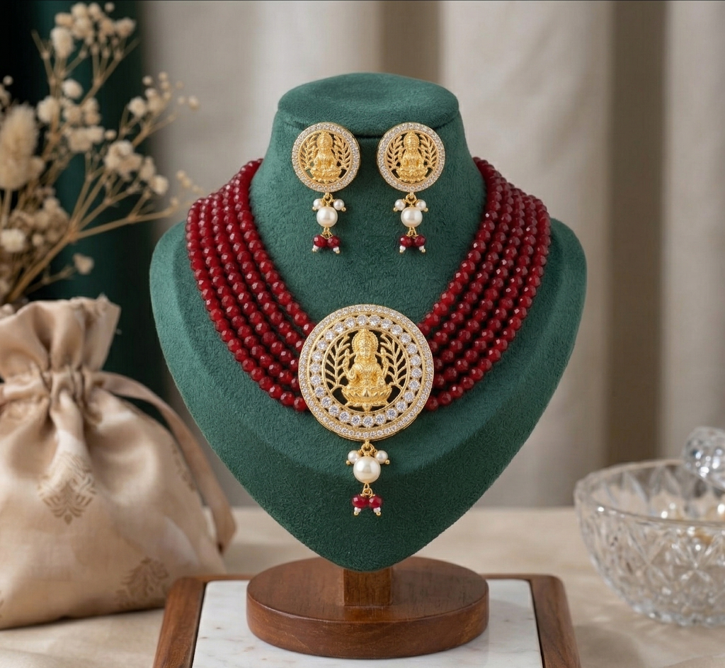 Adchini Temple choker set- red