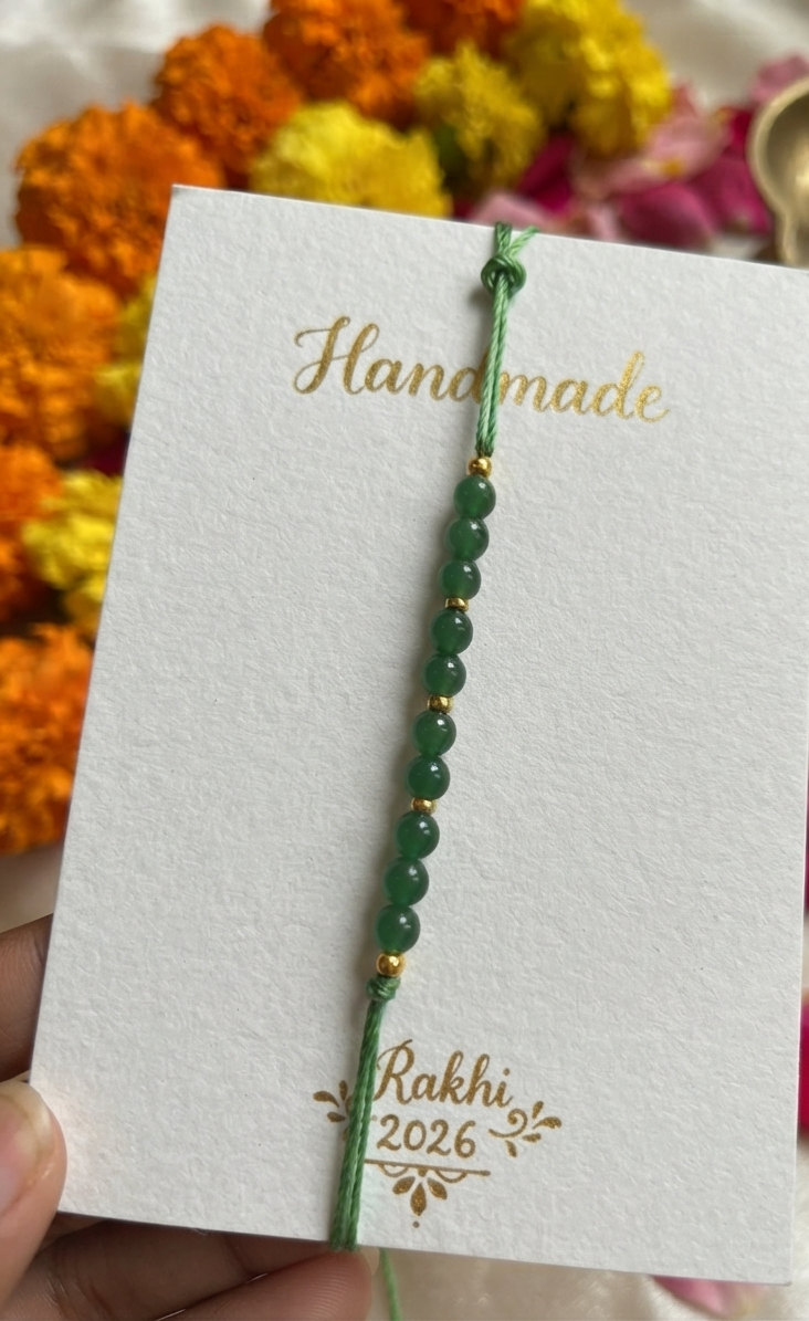 TNT designs Handmade Green Aventurine Rakhi and Bracelet Combo for Bhai and Bhabhi - Rakshabandhan Rakhi Set with Adjustable Thread for Brother & Sister-in-Law