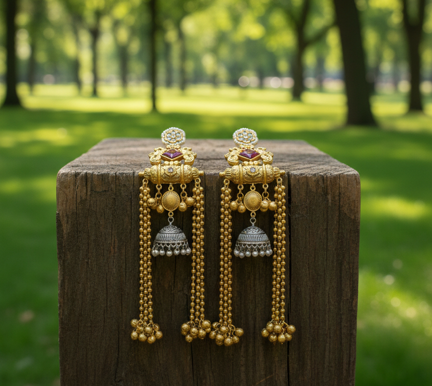 Tamanna dual tone Brass long earrings