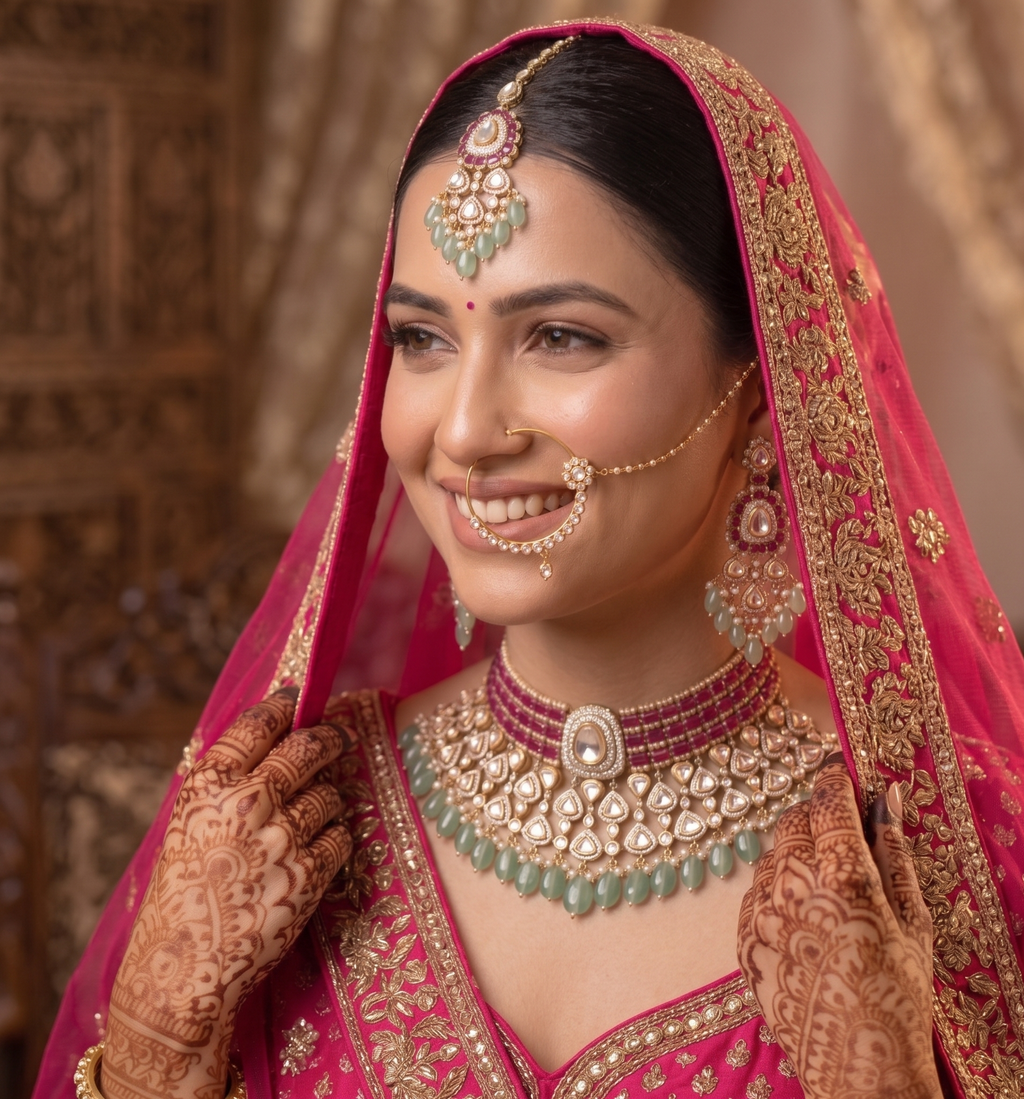 Shagun Royal Mint Kundan Choker Set | Victorian bridal necklace set | Moissanite necklace set