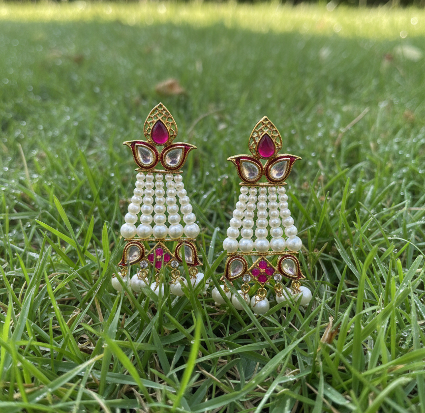 Shivali pearl earrings with pink accent