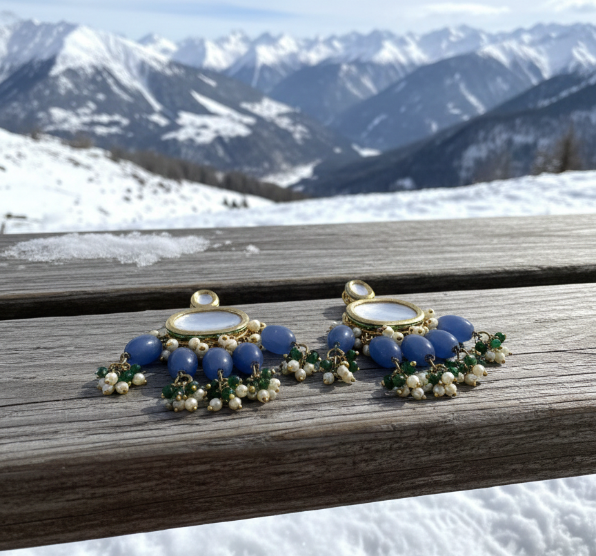 Anandita blue kundan chandbali earrings