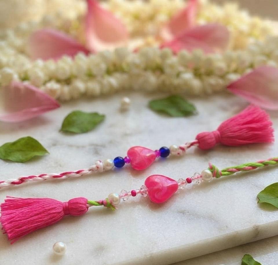 Rakhi Combo for kids / sisters | Pack of 2 pink heart rakhis