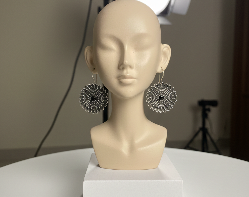 Sunflower metal dangle drop earrings