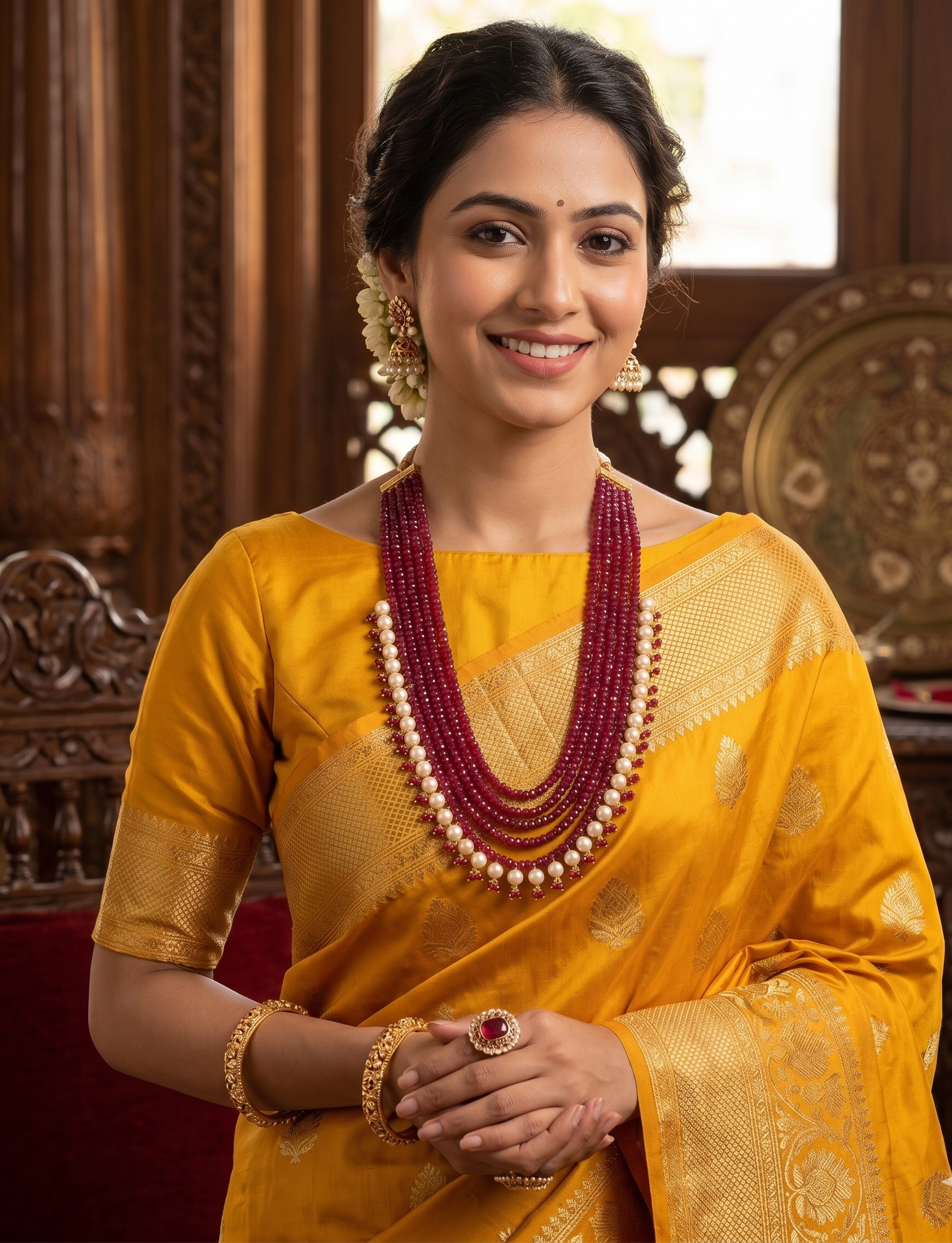 Multi-layer ruby necklace for Groom | Groom Jewellery | Sherwani Mala