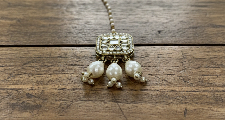 Aishwarya kundan earrings with earchains and maang teeka