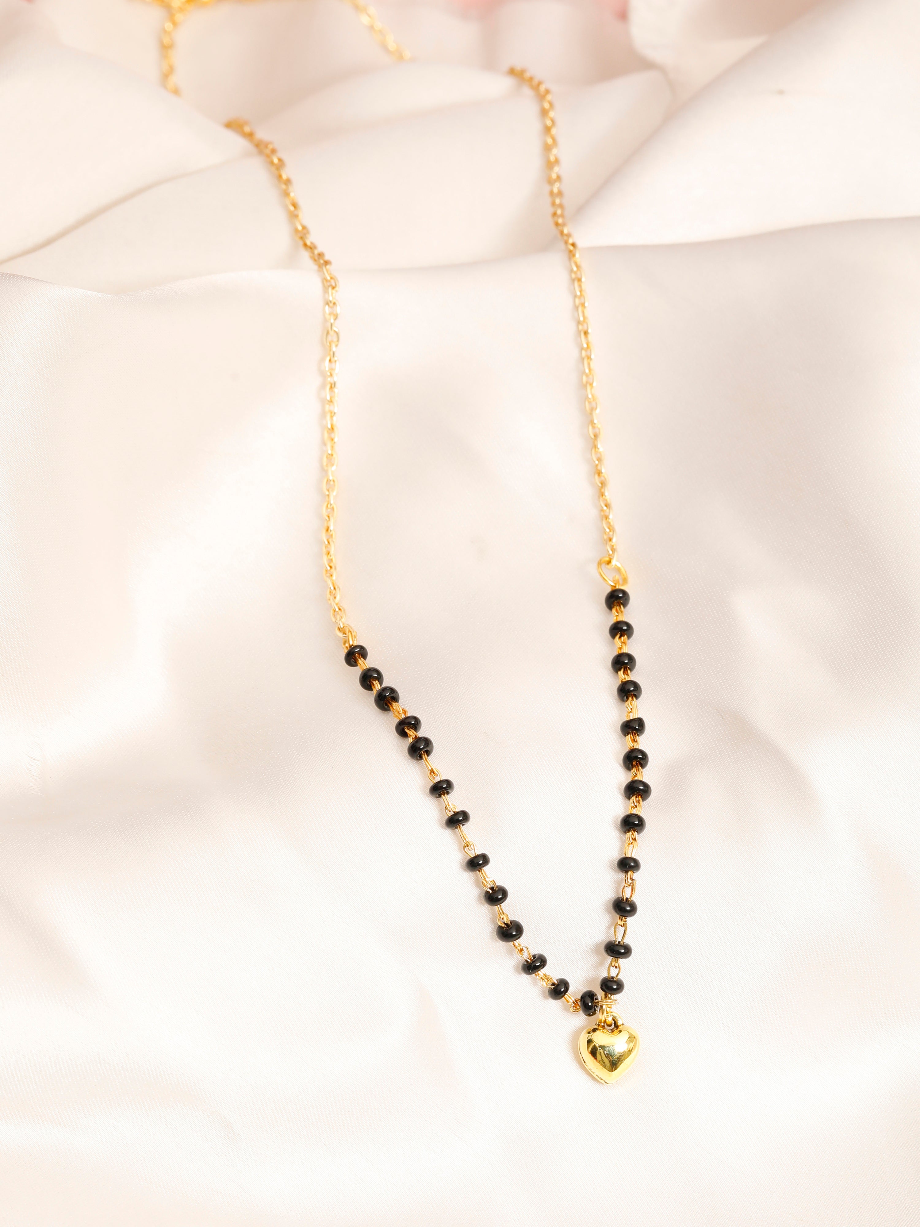 Heart Mangalsutra Necklace for Women, Anti Tarnish, Heart Pendant, Gold toned
