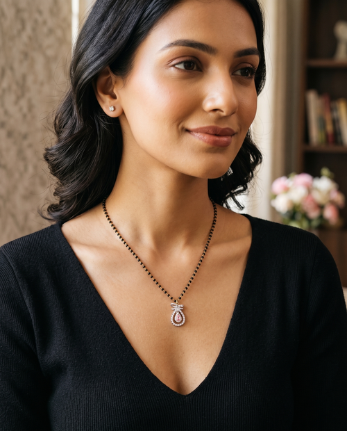 AD Mangalsutra necklace for Women, Pink Sapphire necklace
