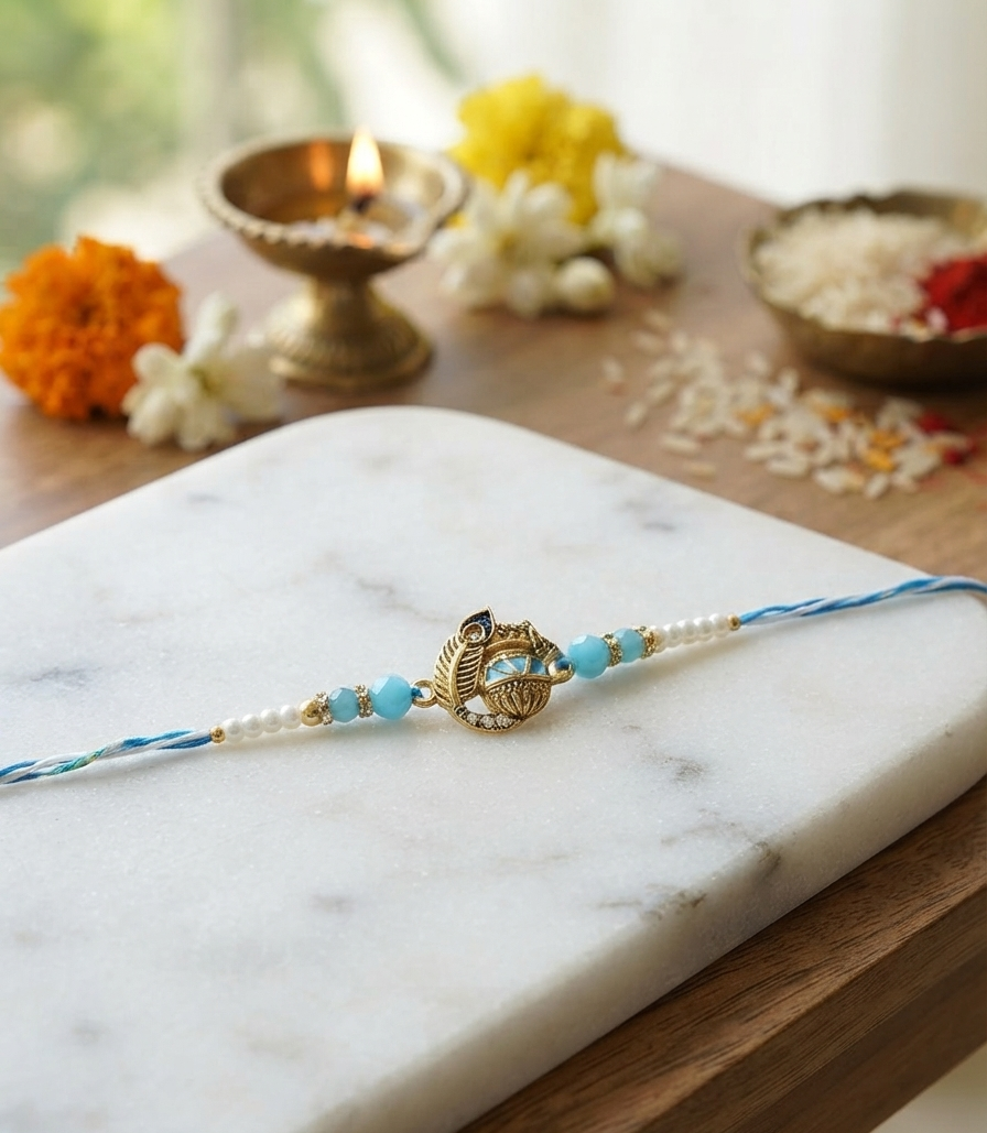 Krishna peacock feather rakhi for brother | Religious Rakhi