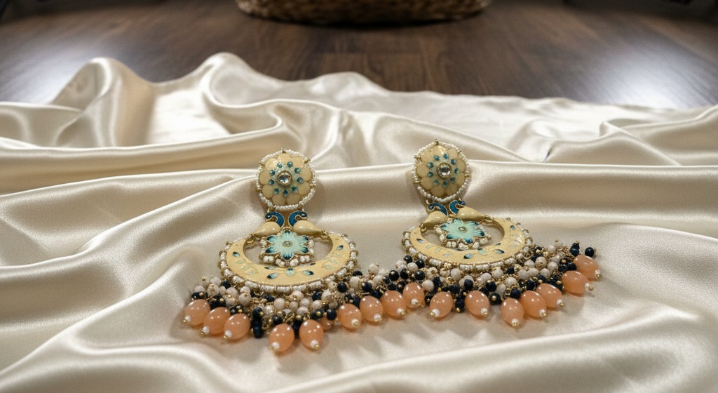 Nina chandbali earrings- Peach and blue