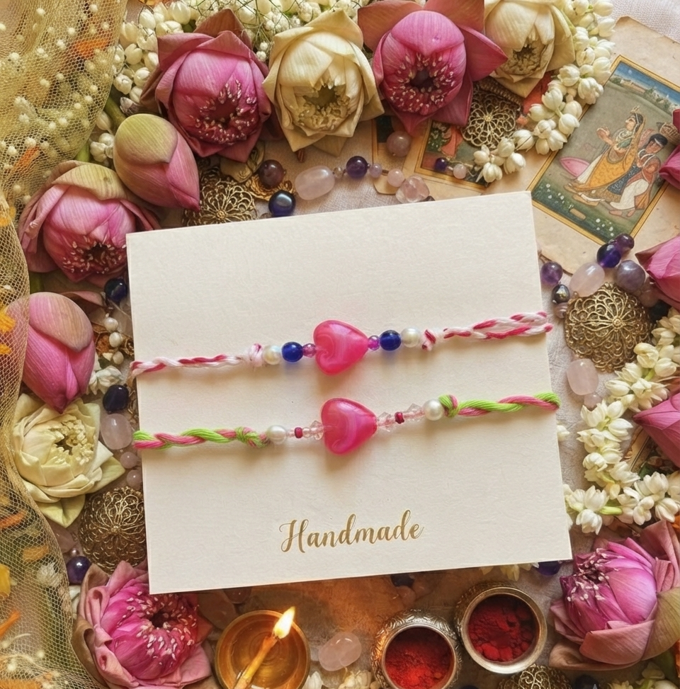 Rakhi Combo for kids / sisters | Pack of 2 pink heart rakhis