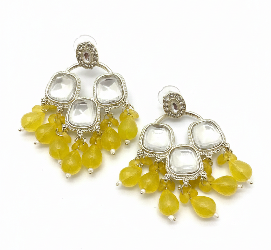 Meher chandbali earrings with beads and mossanite stones