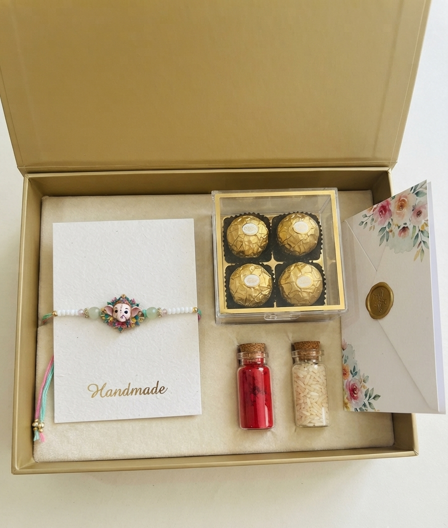 Handmade Ganpati Rakhi for Brother & Kids - Designer Ganesha Pearl Thread for All Age Groups (Bhaiya, Toddlers & Adults) with Premium Mint Beads