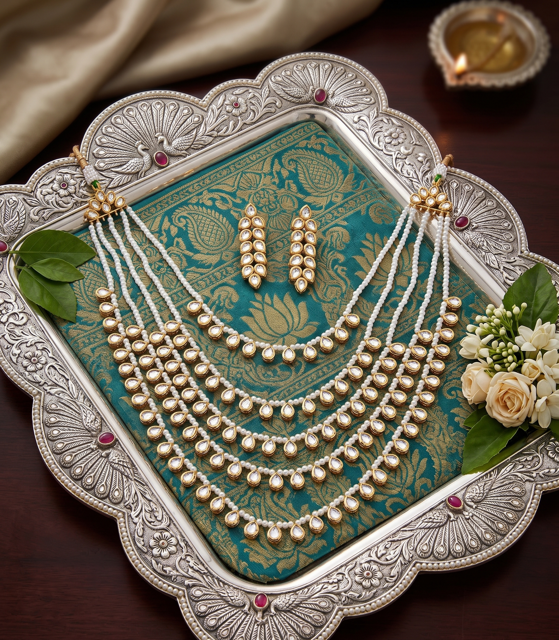 Elegant Pearl & Kundan Multi-Layered Groom Necklace | Groom Jewellery | Sherwani Mala | Groom Styling
