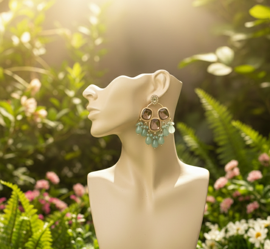 Meher chandbali earrings with beads and mossanite stones