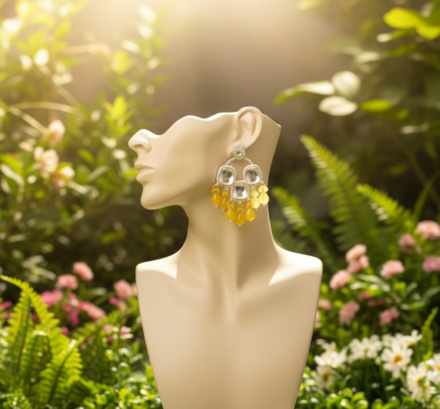 Meher chandbali earrings with beads and mossanite stones
