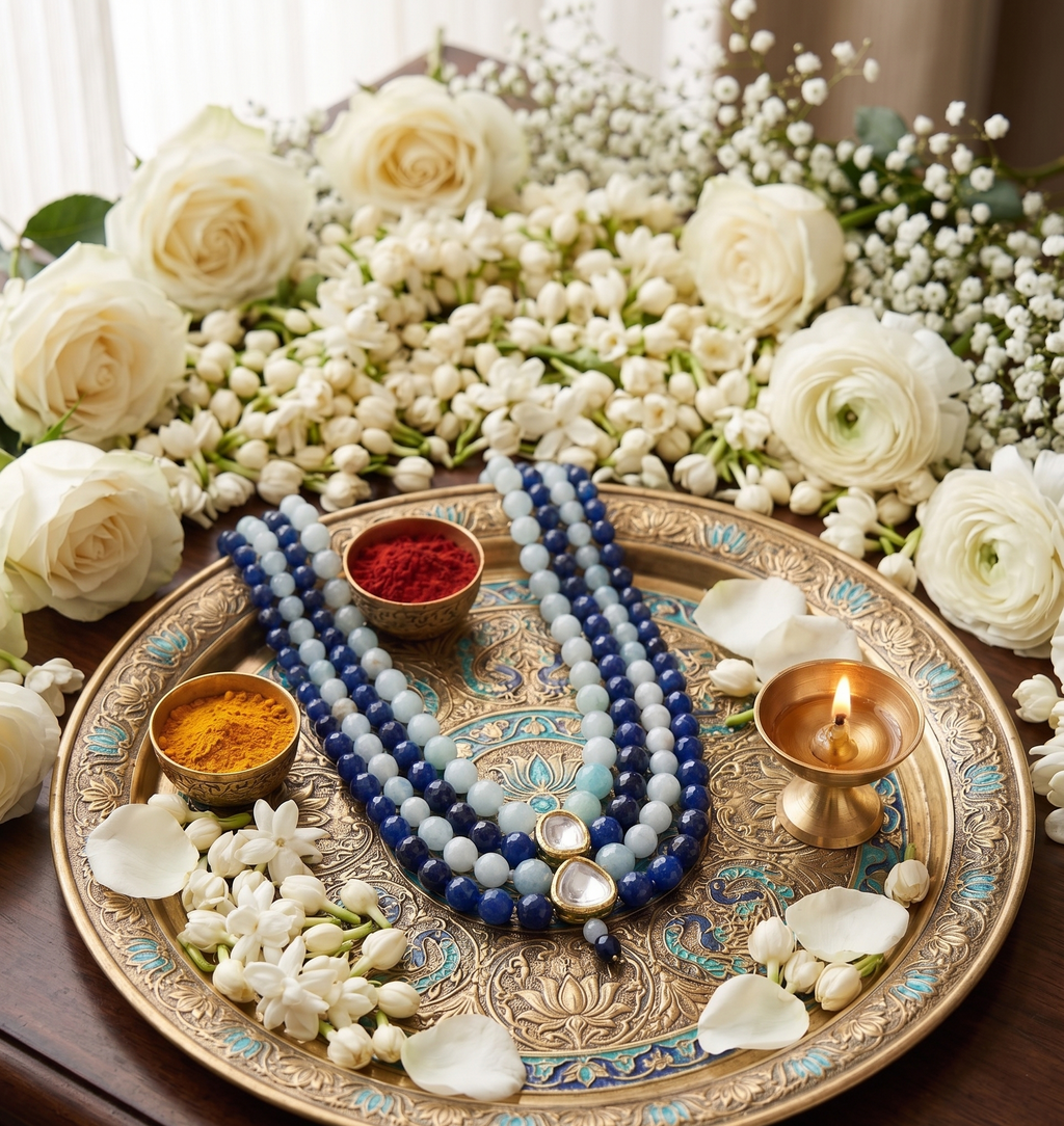 Neelkanth long necklace | Kundan and Blue Beads Necklace | Long Layered Necklace
