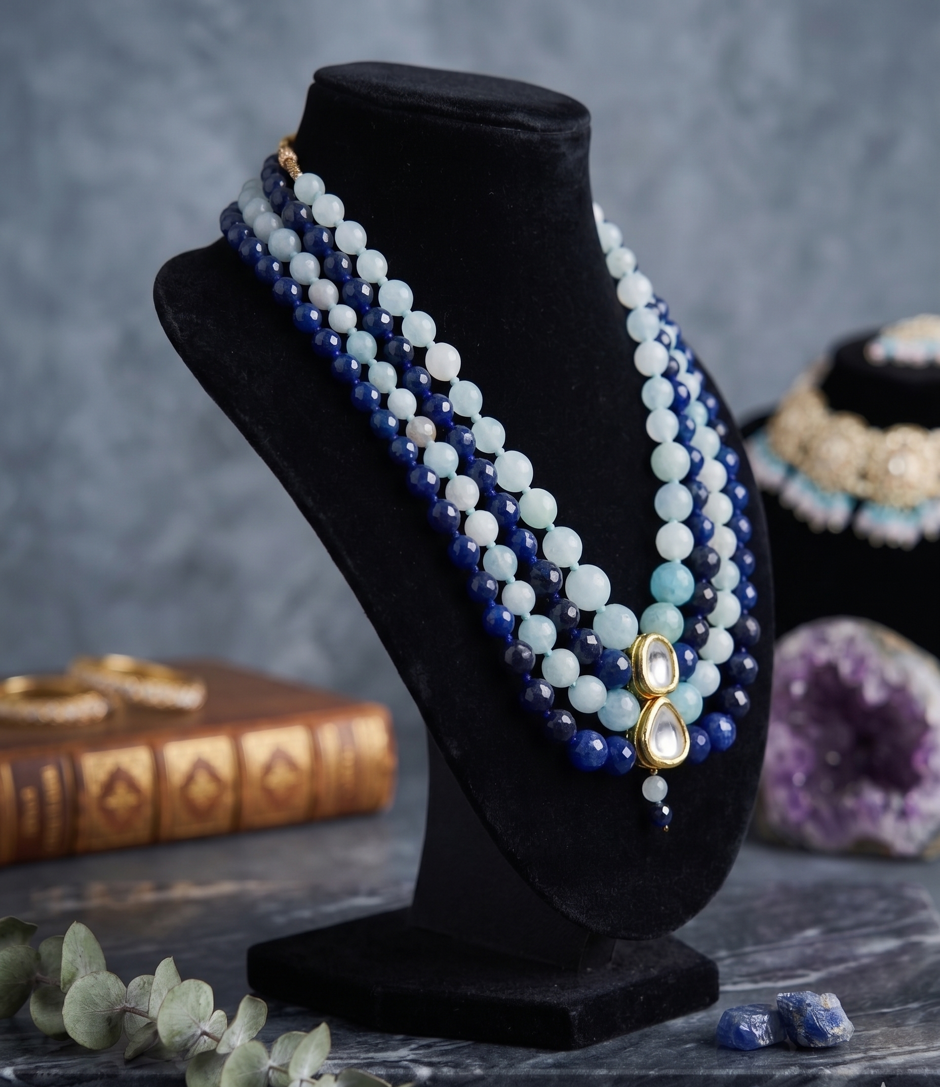 Neelkanth long necklace | Kundan and Blue Beads Necklace | Long Layered Necklace