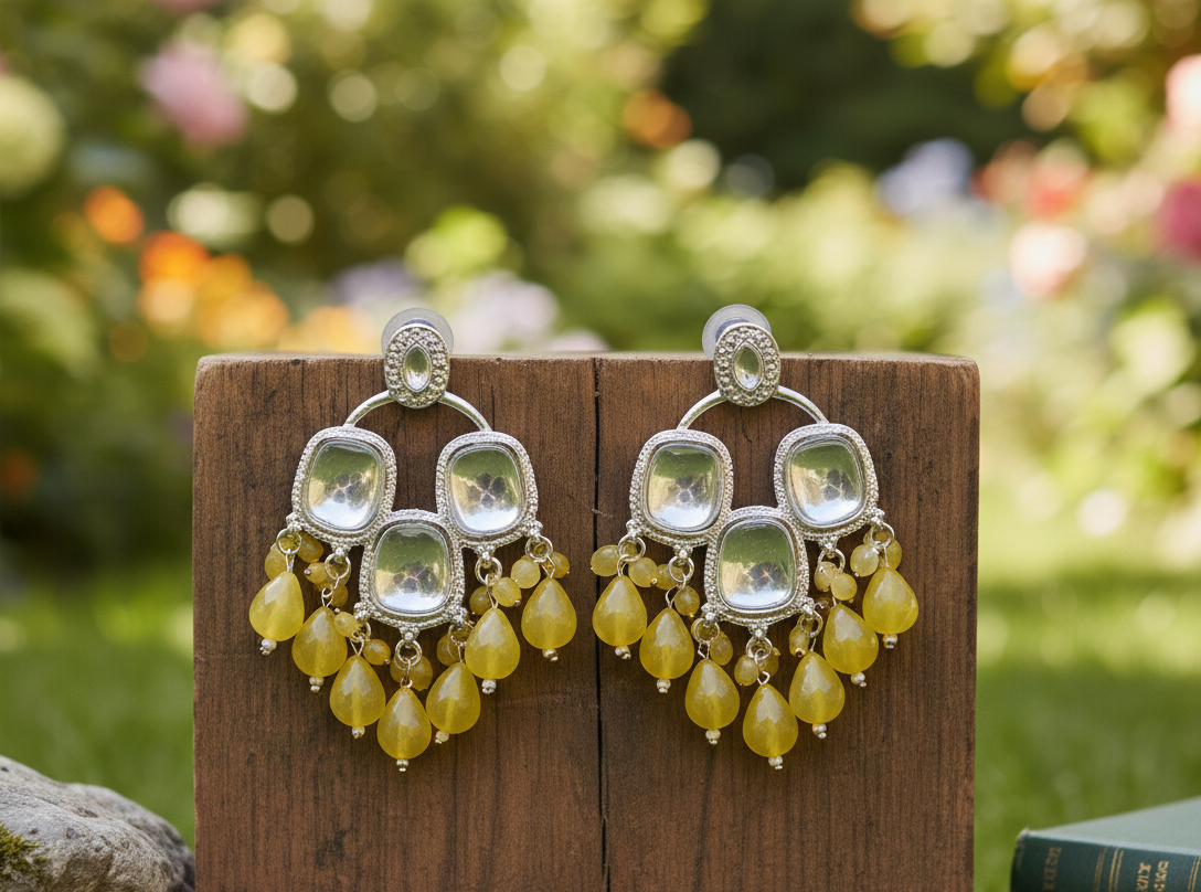 Meher chandbali earrings with beads and mossanite stones