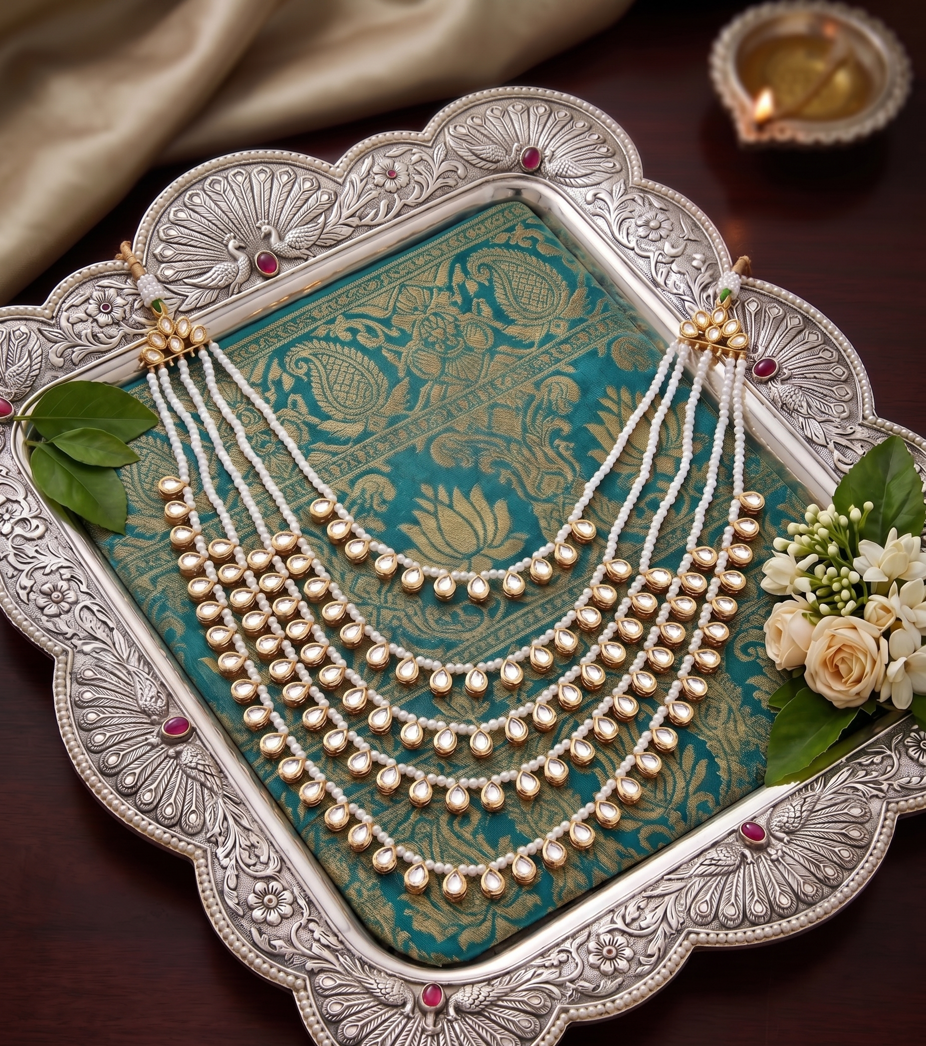 Elegant Pearl & Kundan Multi-Layered Groom Necklace | Groom Jewellery | Sherwani Mala | Groom Styling