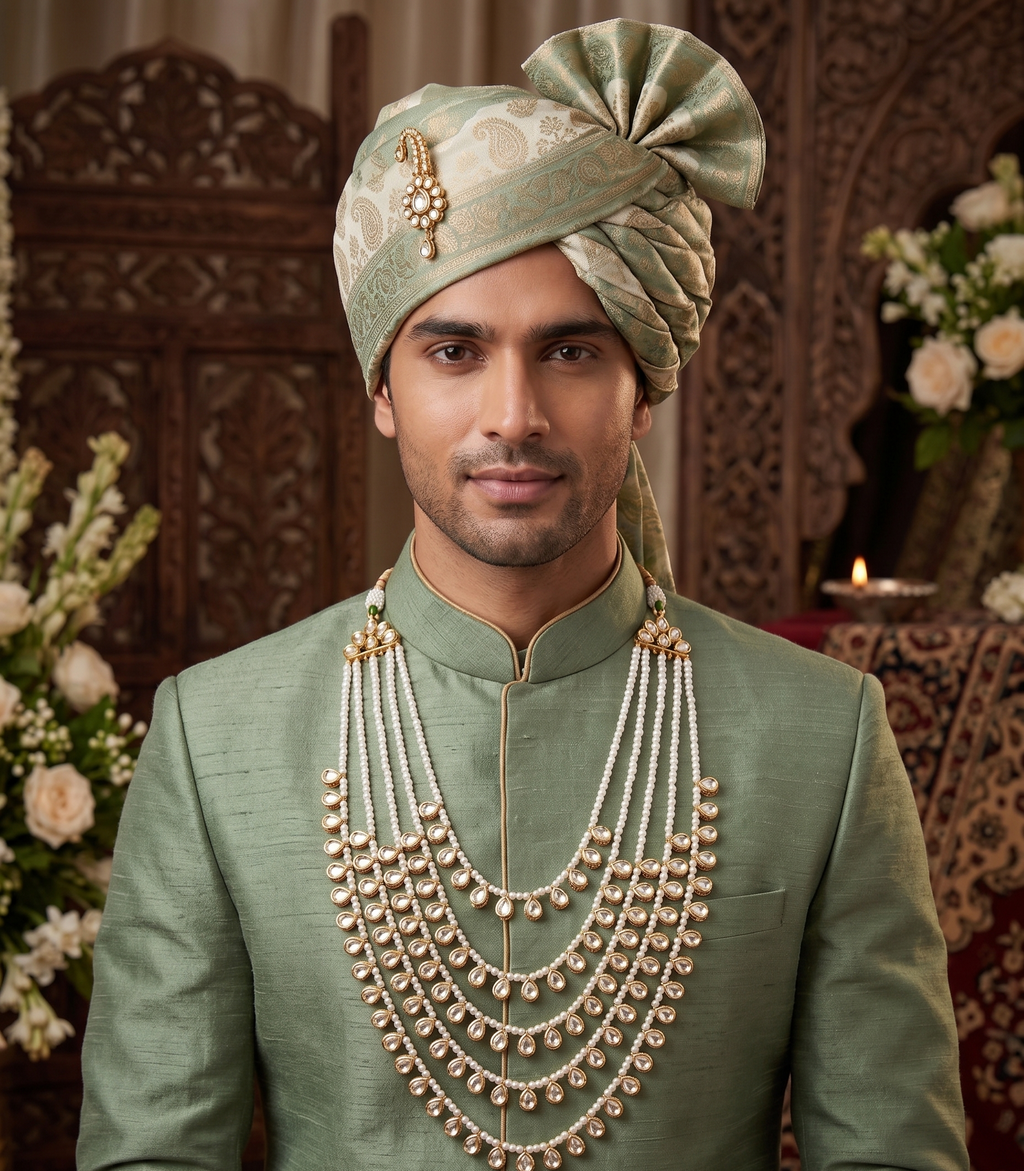 Elegant Pearl & Kundan Multi-Layered Groom Necklace | Groom Jewellery | Sherwani Mala | Groom Styling
