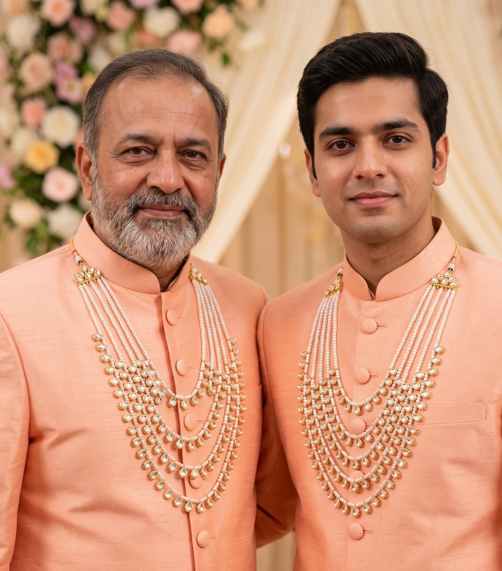 Elegant Pearl & Kundan Multi-Layered Groom Necklace | Groom Jewellery | Sherwani Mala | Groom Styling