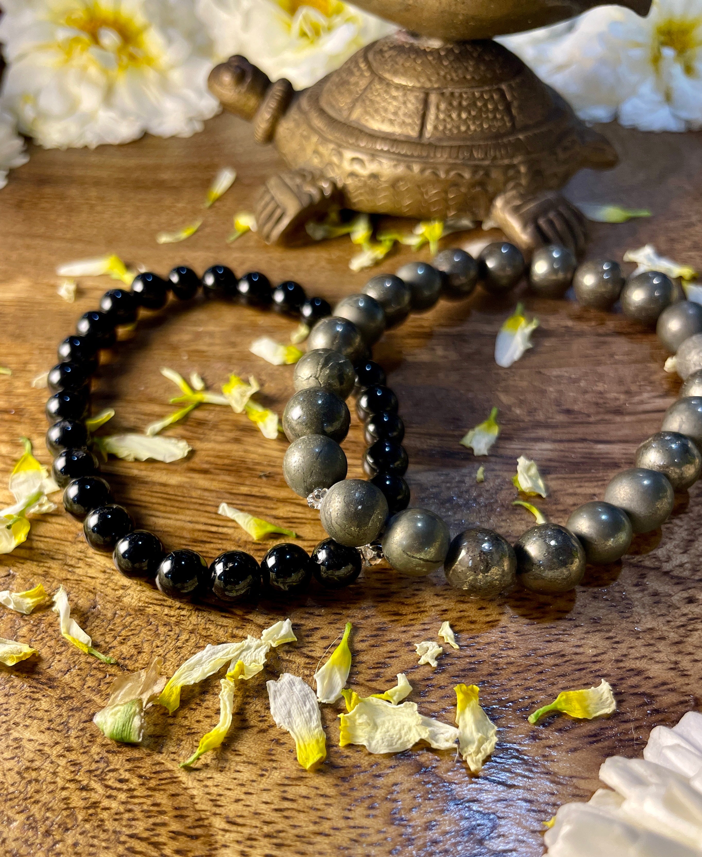 Richie rich combo- pack of 2 bracelets- Pyrite and Black Tourmaline- 6mm each