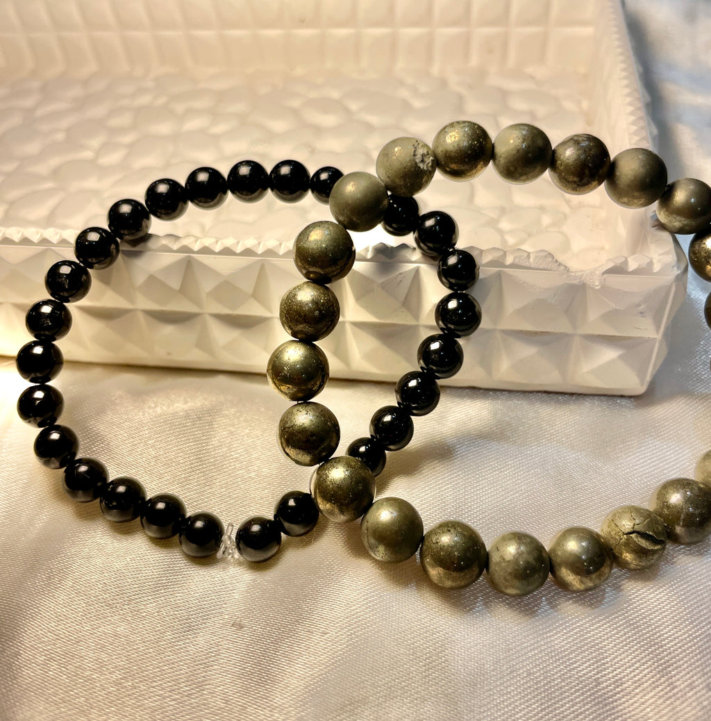 Richie rich combo- pack of 2 bracelets- Pyrite and Black Tourmaline- 6mm each