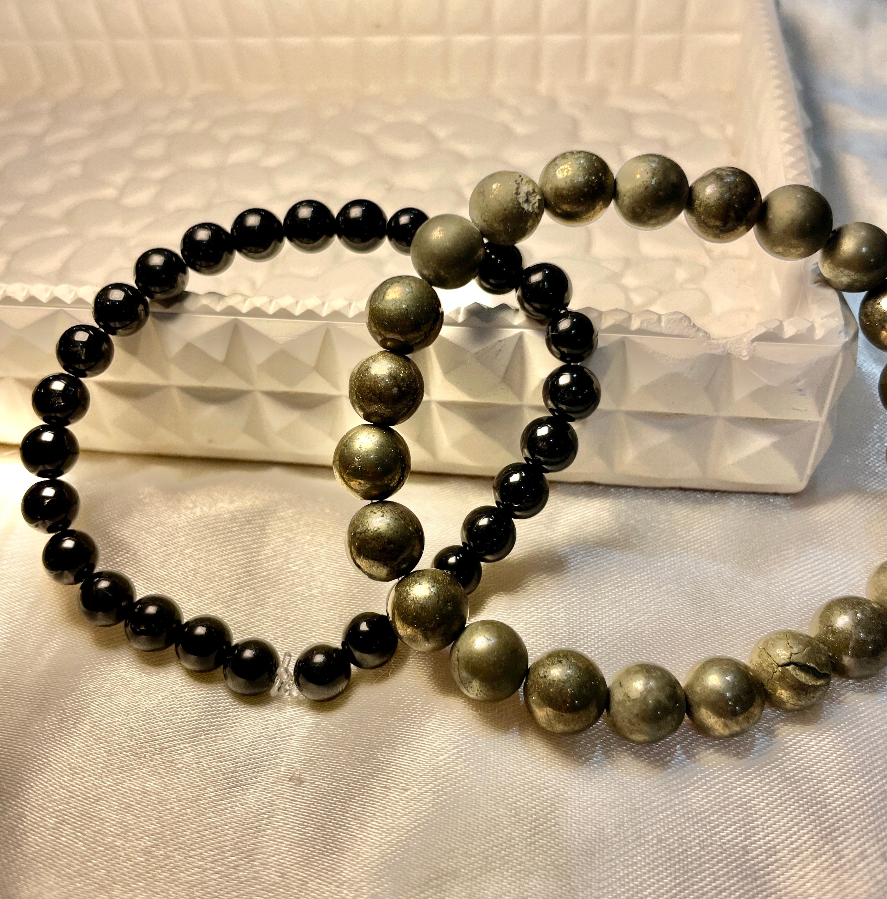 Richie rich combo- pack of 2 bracelets- Pyrite and Black Tourmaline- 6mm each