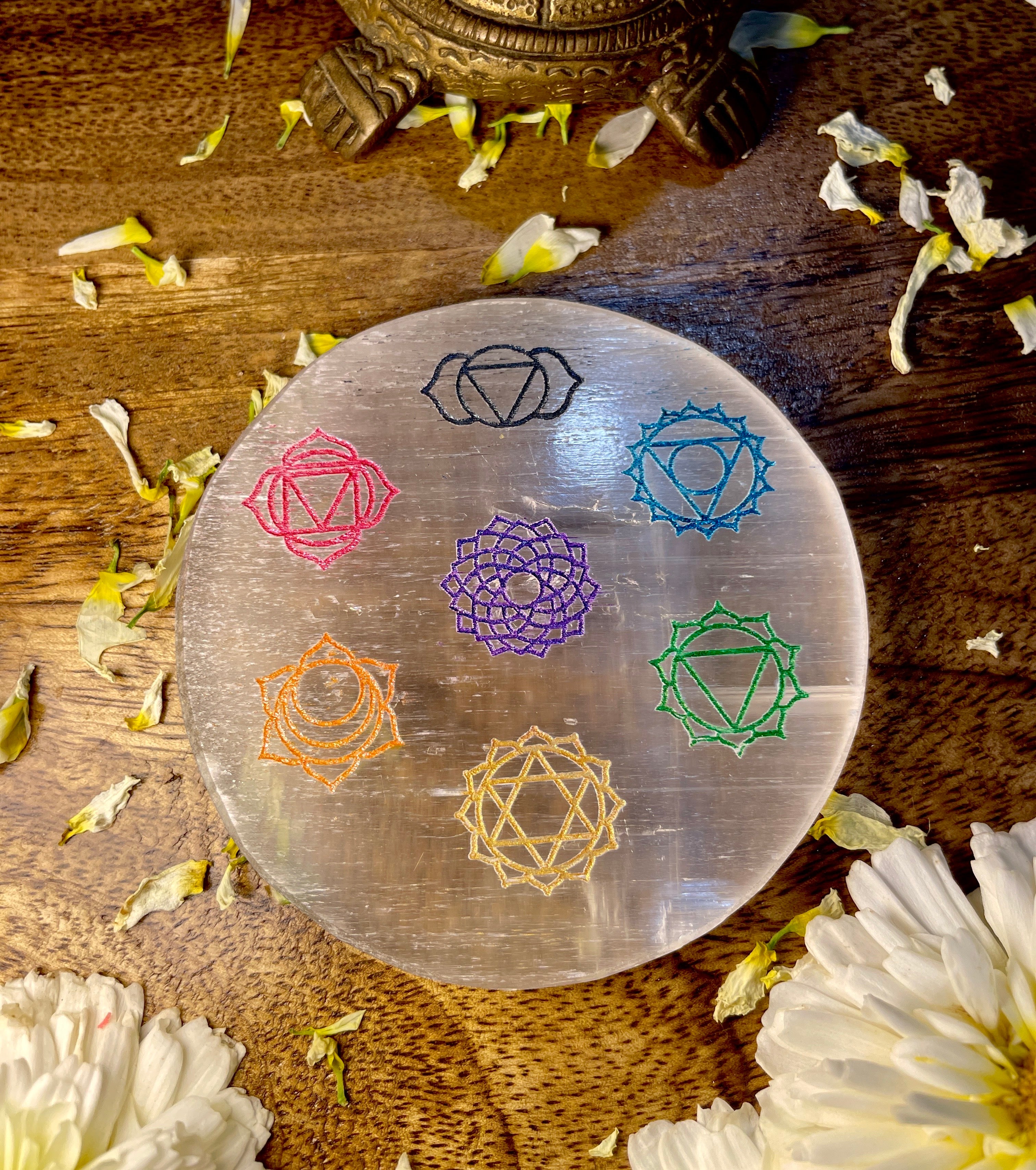 The seven chakra Selenite plate for crystal charging