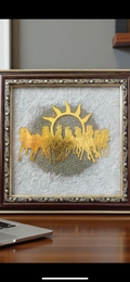 Sun and Seven horses pyrite frame with attached selenite plate
