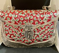 Red and silver metal bag for women