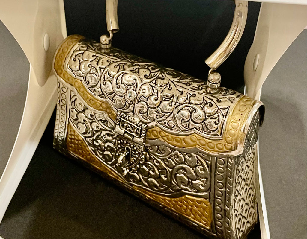 Dual tone metal clutch bag- Silver and golden combo