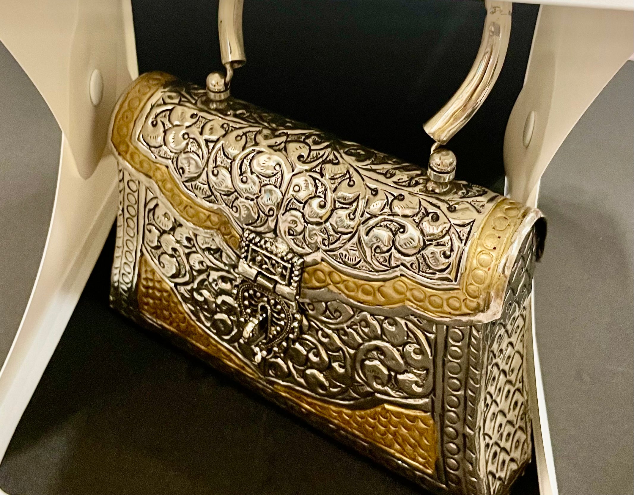 Dual tone metal clutch bag- Silver and golden combo