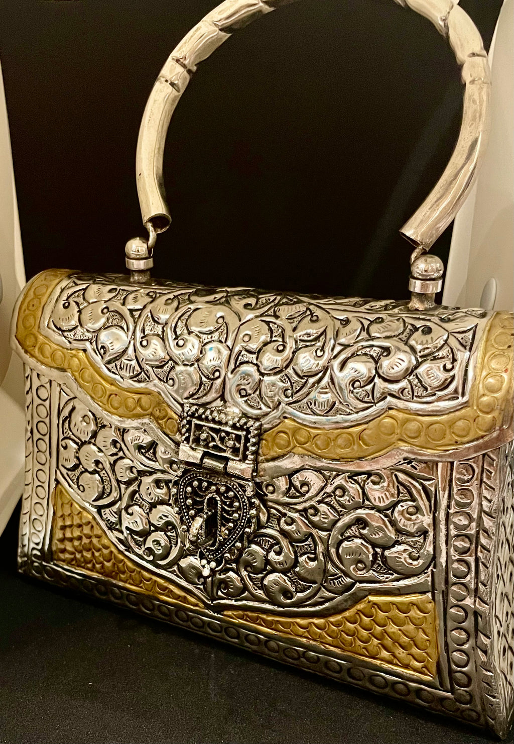 Dual tone metal clutch bag- Silver and golden combo
