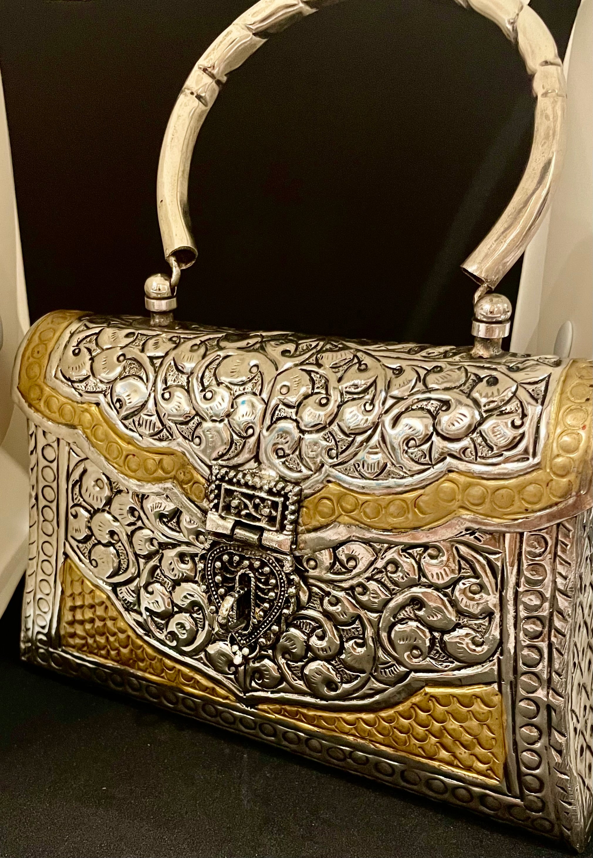 Dual tone metal clutch bag- Silver and golden combo