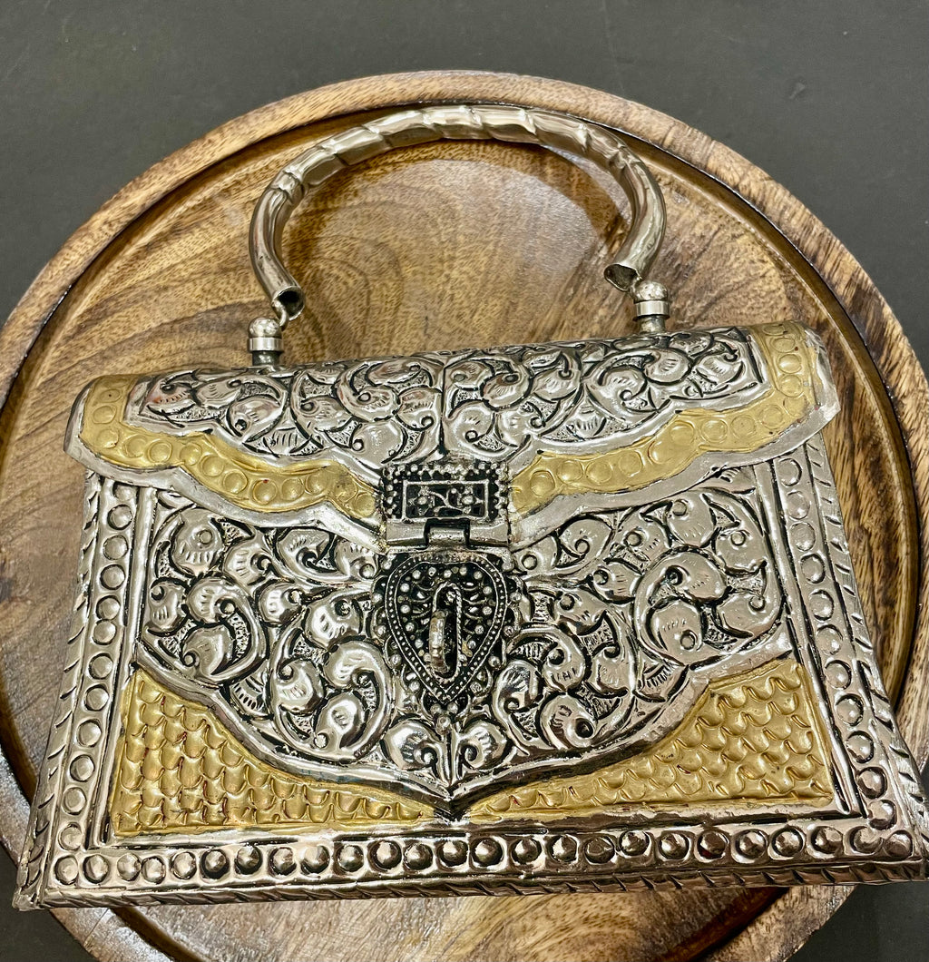 Dual tone metal clutch bag- Silver and golden combo