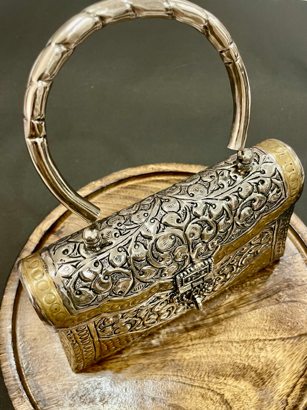 Dual tone metal clutch bag- Silver and golden combo